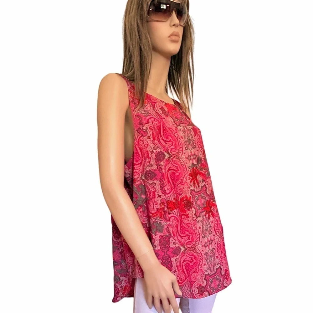 CABI Blouse Top Tank Blouse Multi Colour Paisley Abstract Print Sleeveless Flowy - Picture 6 of 11